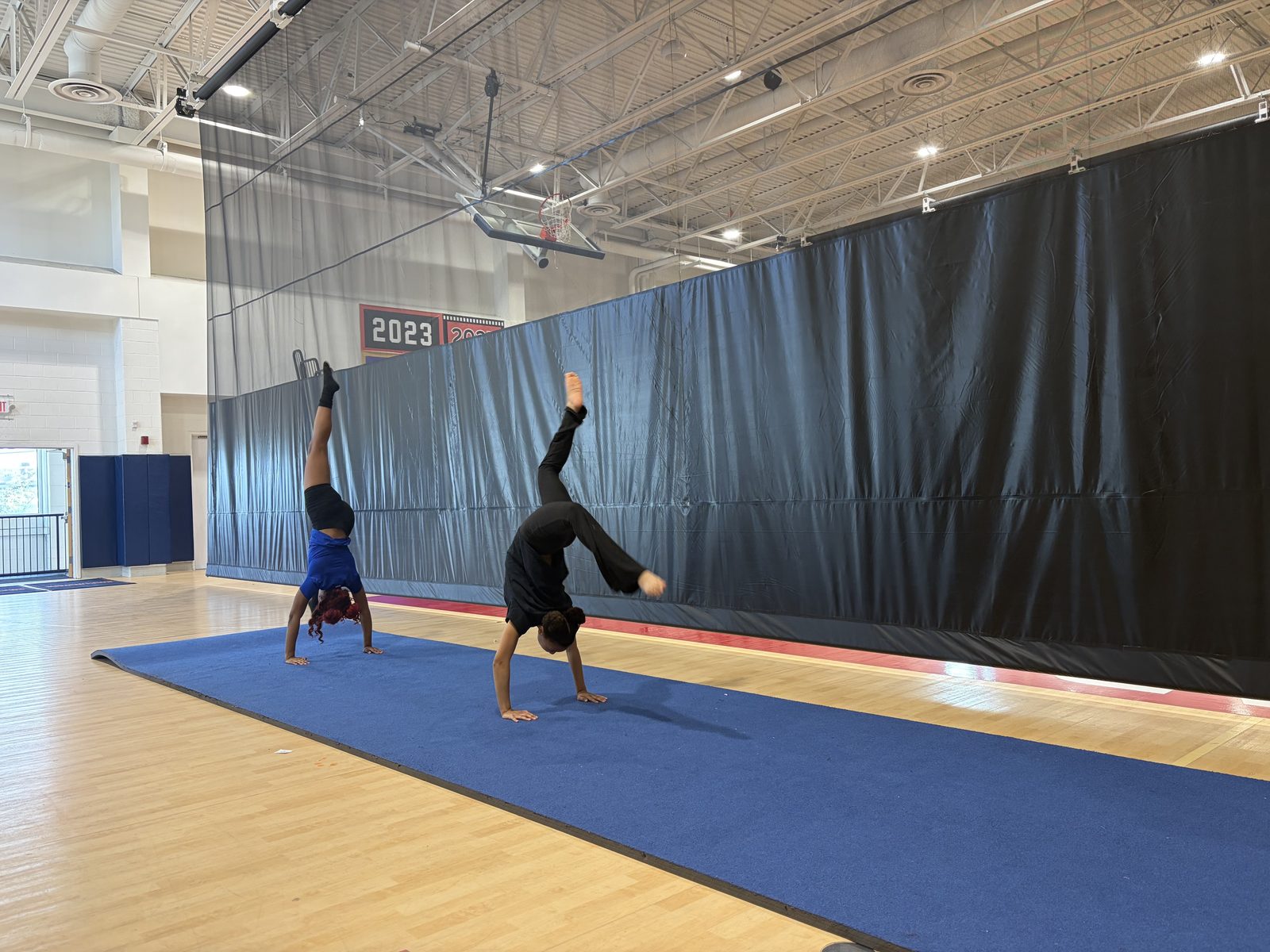 Newark Lab gymnasts working on handstands